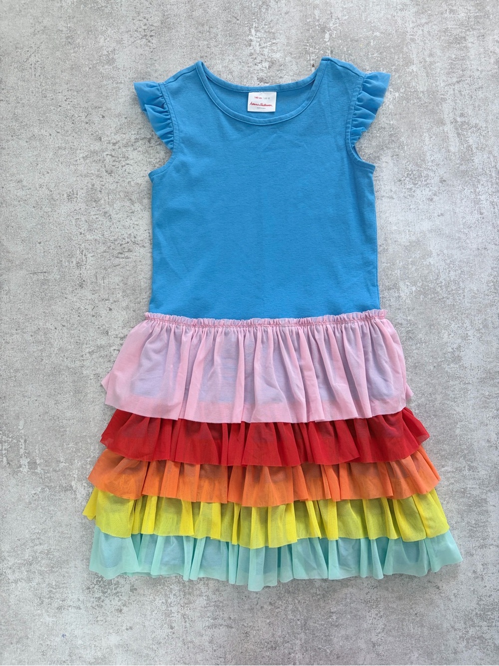Hanna Andersson Girls Rainbow Tiered Tulle Ruffle Tank Dress - Size 140 / US 10